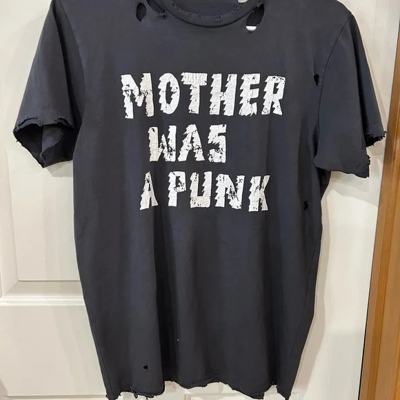 MOTHER WAS A PUNK Black Goth Grunge Distressed Tee by Mother the Rowdy 8671-865 - Picture 1 of 7